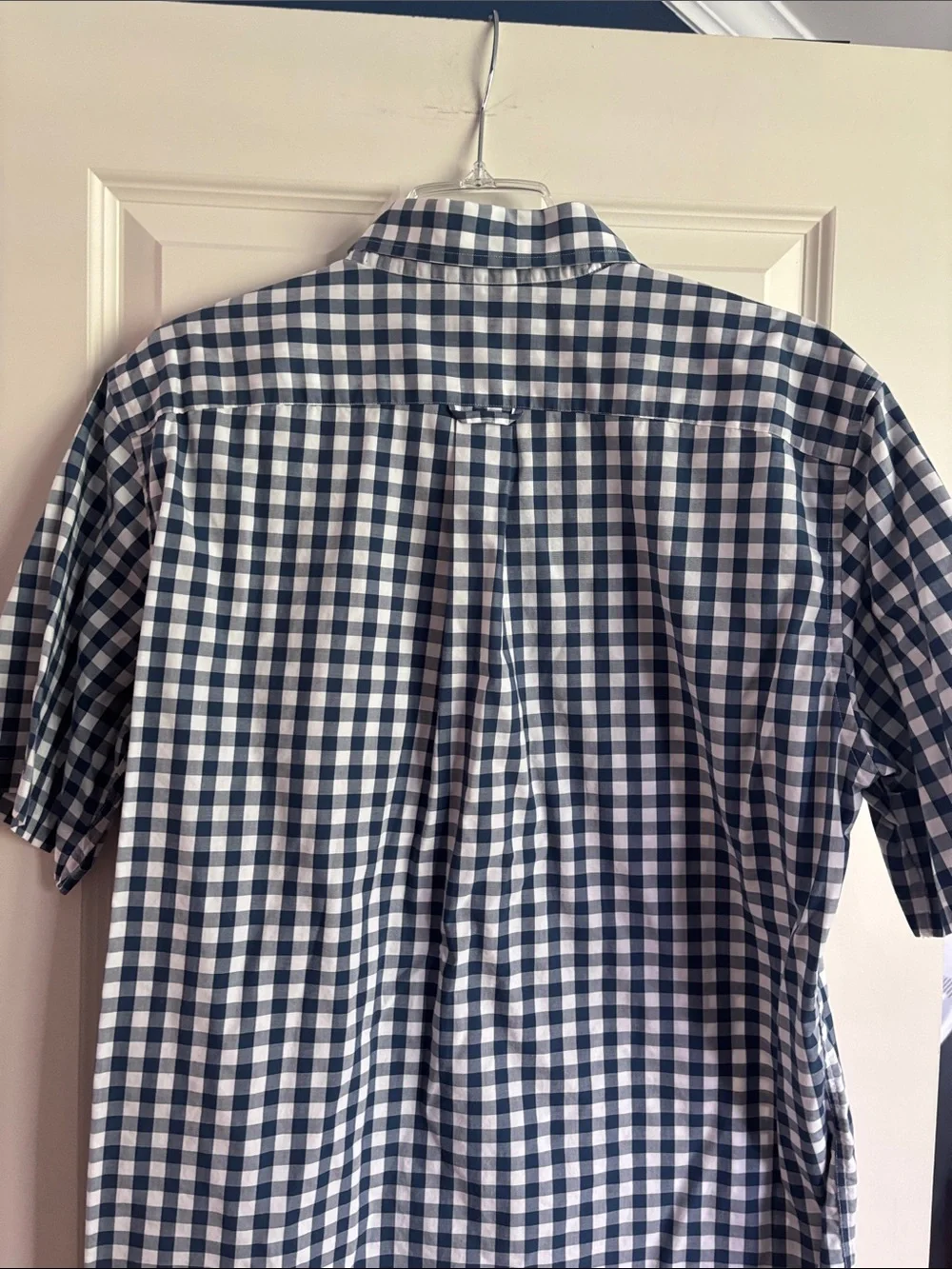 Nautica Men’s Navy and White Gingham Short-Sleeve Button-Down Shirt